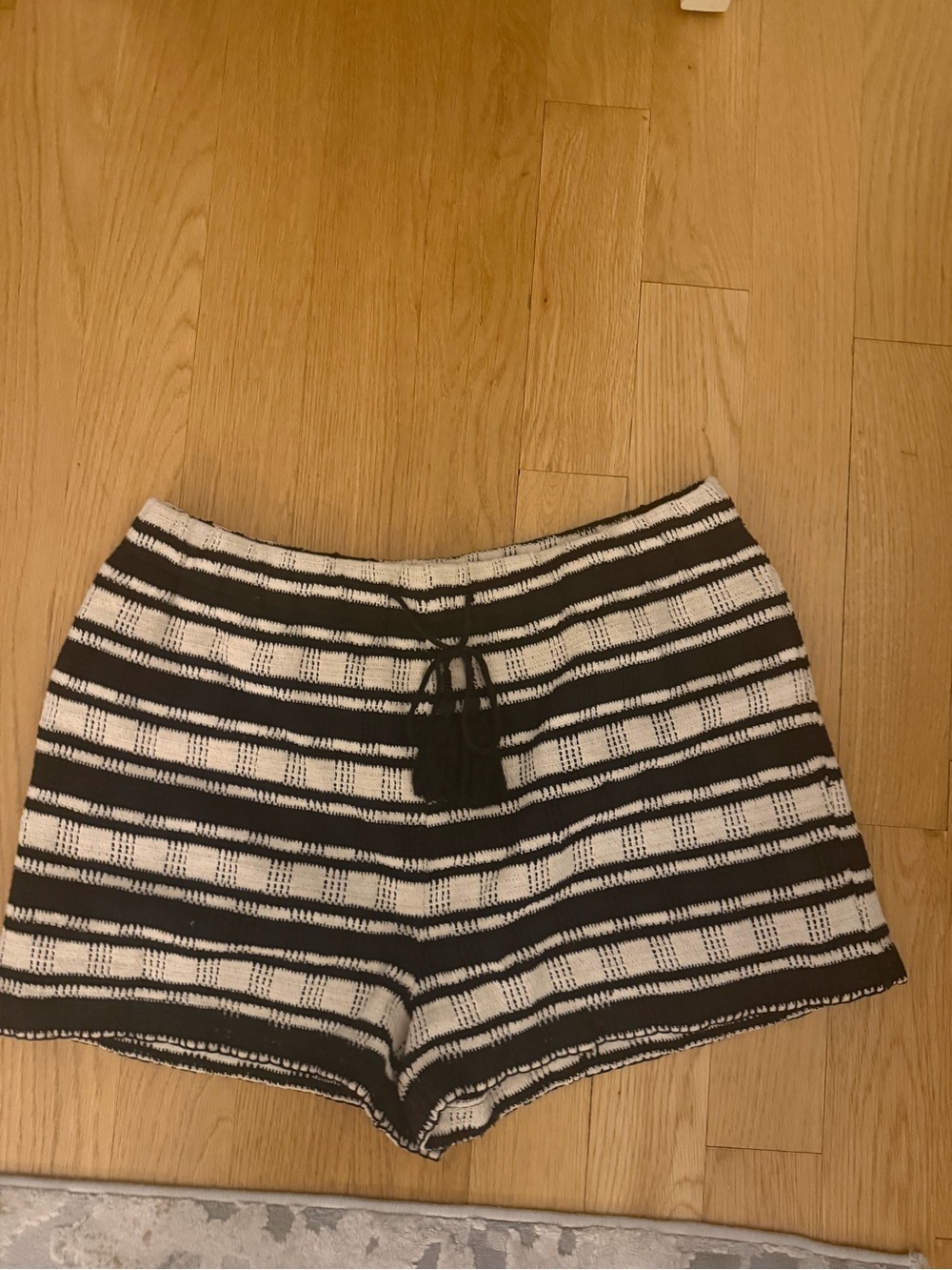 Z Supply Black and White Striped Knit Drawstring Shorts